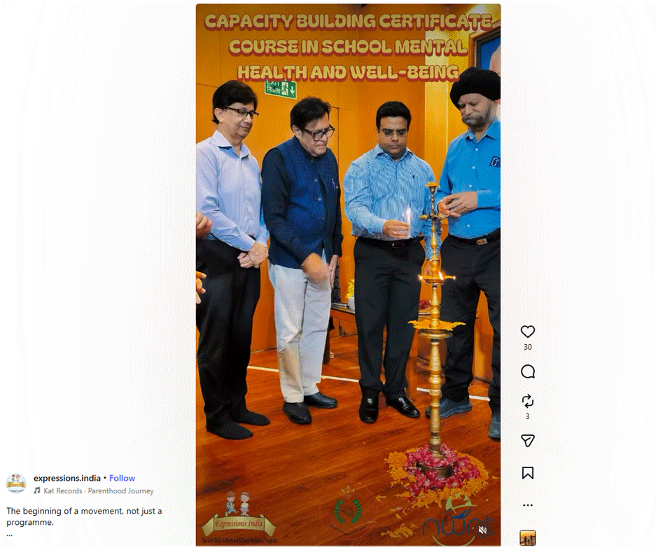Expressions India: Capacity Building Certificate Course on Advancing School Mental Health and Wellbeing Initiatives at Moolchand Medcity, New Delhi, 6 Sept. 2026